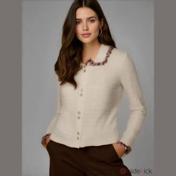 NWT Vintage Cream Knit Jacket with Eyelash Fringe Details Medium - Picture 13 of 13